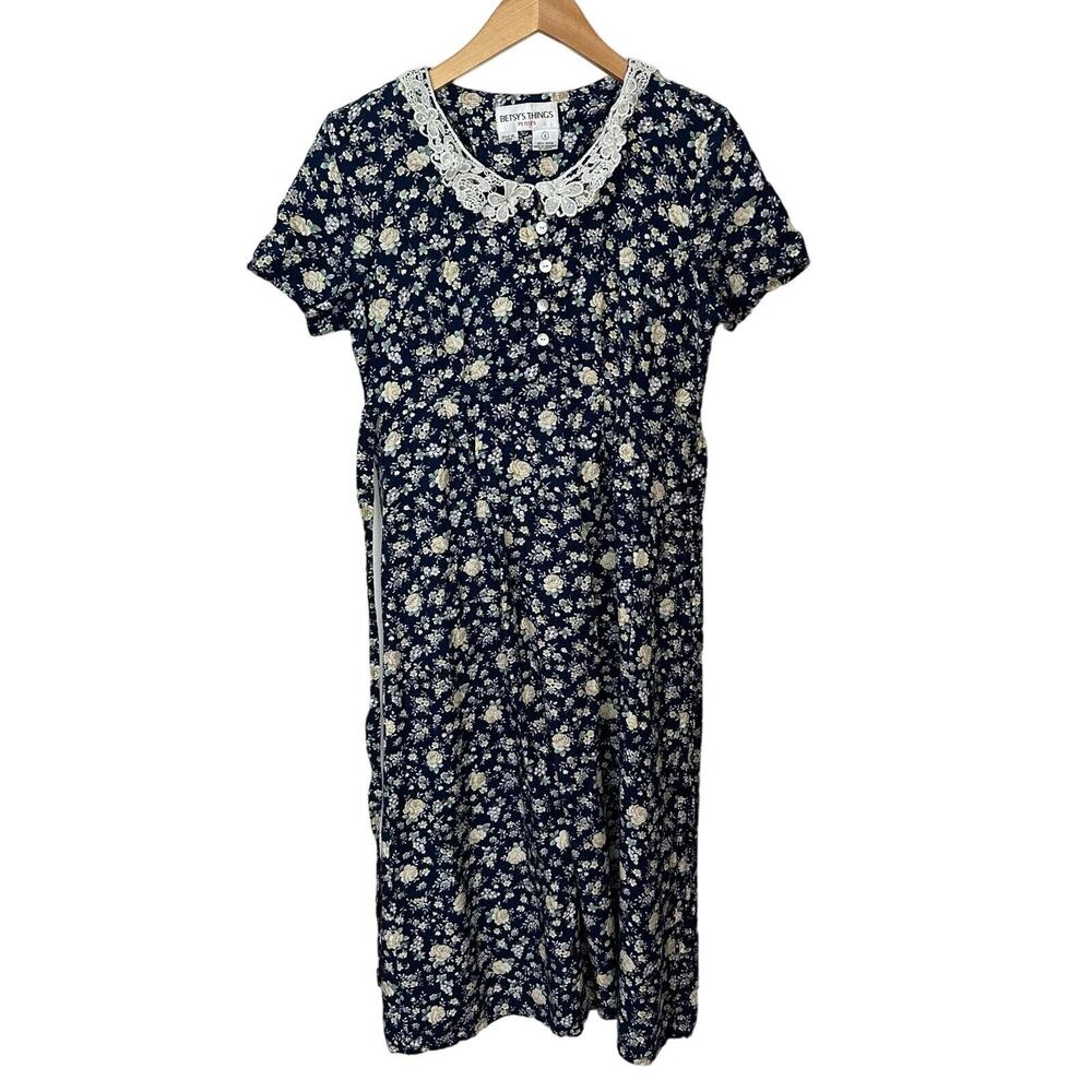 Betsy's Things Vintage Dress Womens Size 8 Ditsy Floral‎ Lace Collar Cottage Y2K